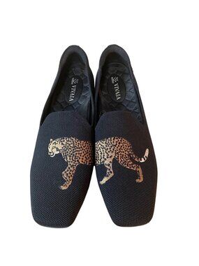 Vivaia Black Cheetah Water-Repellent Square-Toe Loafers (Samantha Walker) Sz 38.